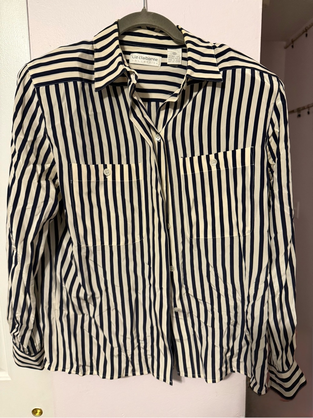 Liz Claiborne Navy & White Striped Long-Sleeve Button-Down Shirt business